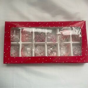 Vintage Dillards Set of 12 Christmas Trimmings Pink and Clear Ornaments